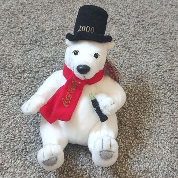 Style #0277 Coca Cola Bean Bag Plush Polar‎ Bear In A 2000 Hat - Picture 1 of 15